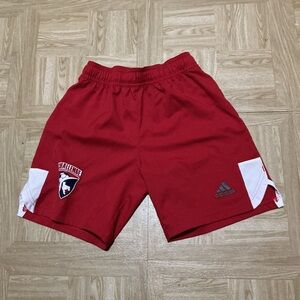 adidas Red Soccer Training Shorts with White Panels
